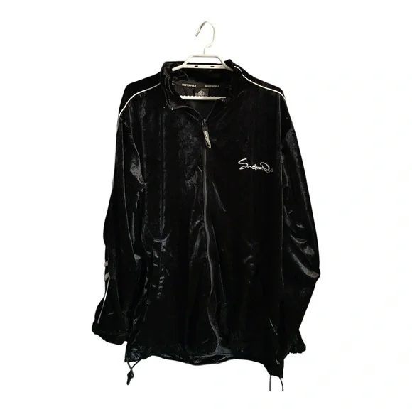 Y2K Southpole Black Velour Zip-Up Jacket with White Piping - Picture 2 of 2